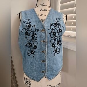 Embroidered Liz WearDenim Vest with Floral Design